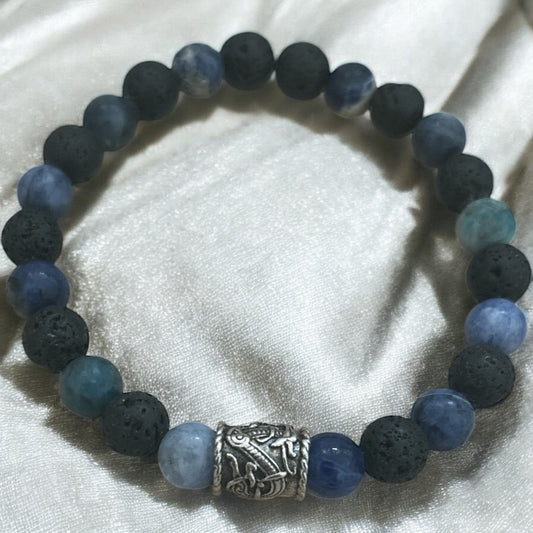 Lava rock & blue jasper beaded bracelet