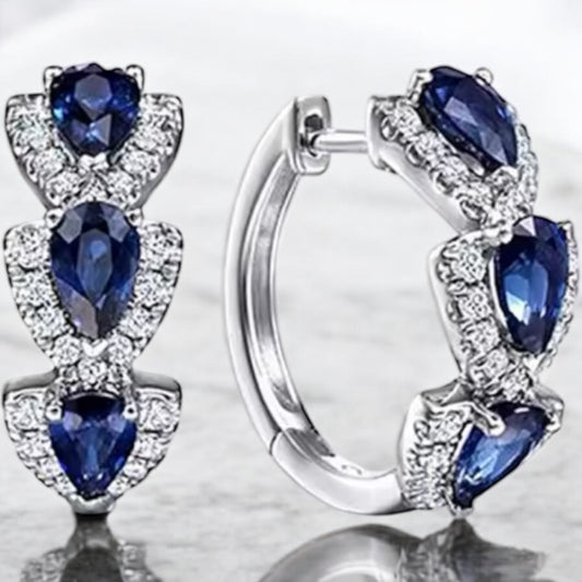 Blue cubic zirconia hoop earrings