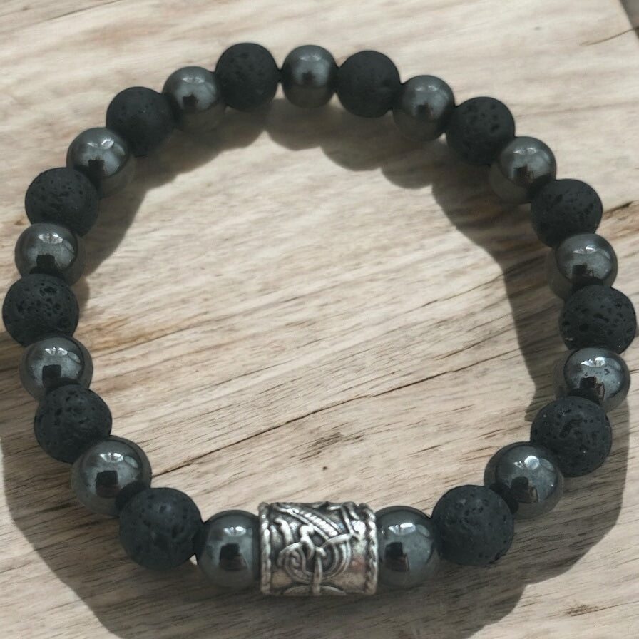Hematite & lava rock beaded bracelet