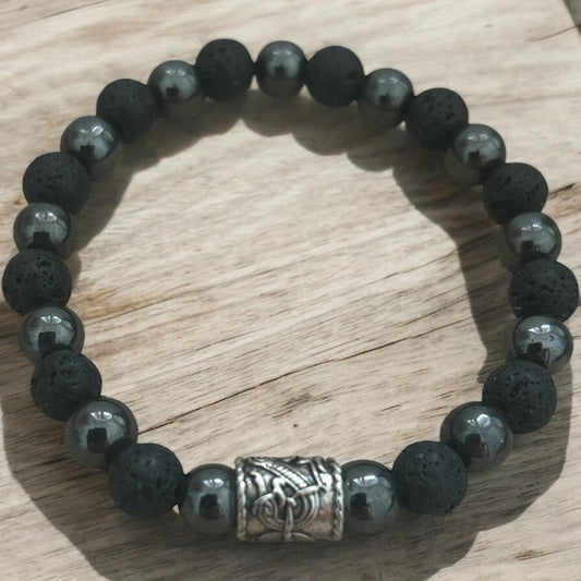 Hematite & lava rock beaded bracelet