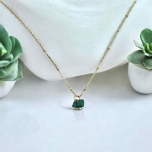 Emerald raw crystal necklace