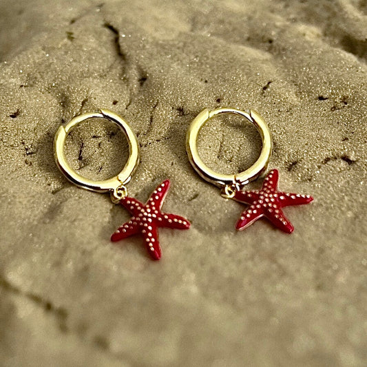 Red starfish 925 gold plated Huggies