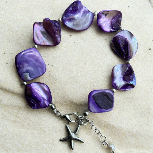 Purple mother of pearl & silver bracelet