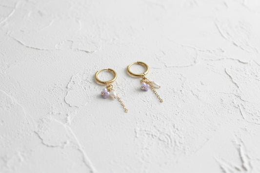 Lavender flower & fresh water pearl earrings