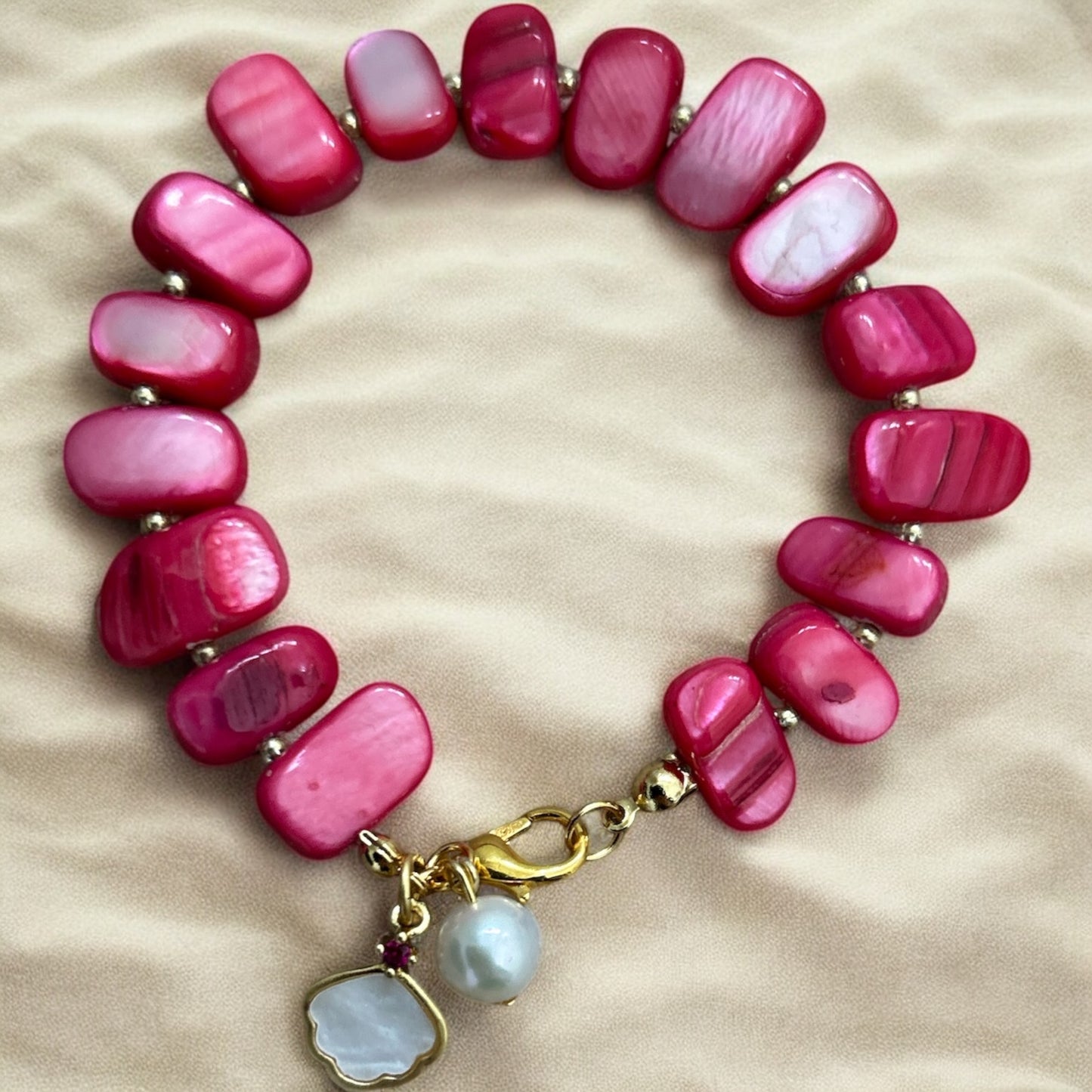 Pink mother of pearl & gold bracelet