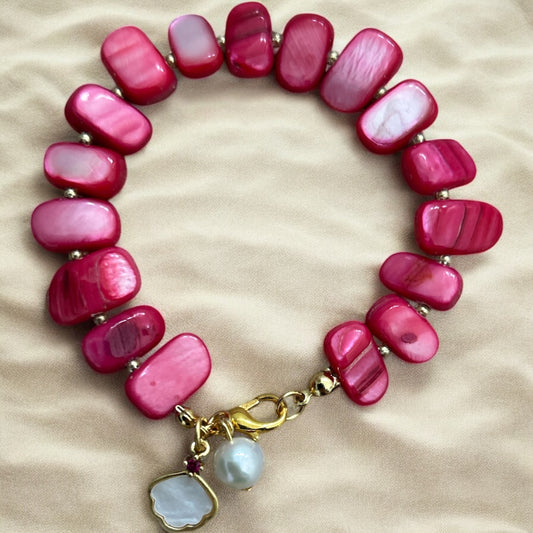 Pink mother of pearl & gold bracelet
