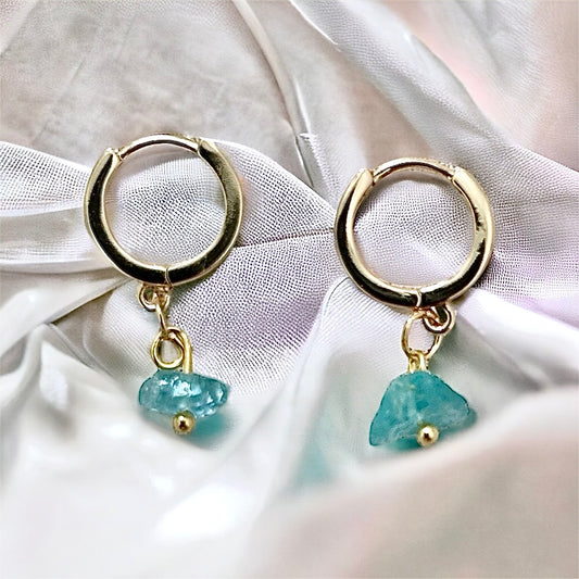 Apatite raw crystal 14k gold plated hoop earrings