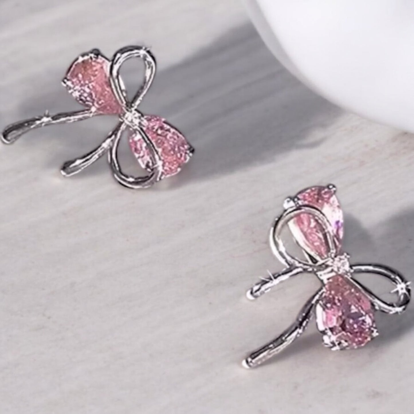 925 pink bow stud earrings
