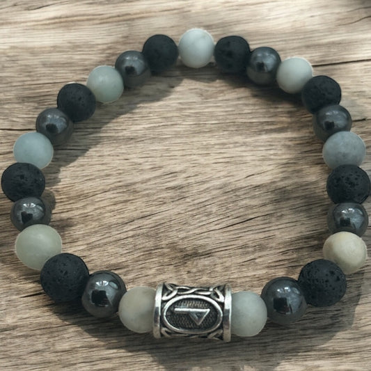 Hematite, lava rock & Matt amazonite beaded bracelet