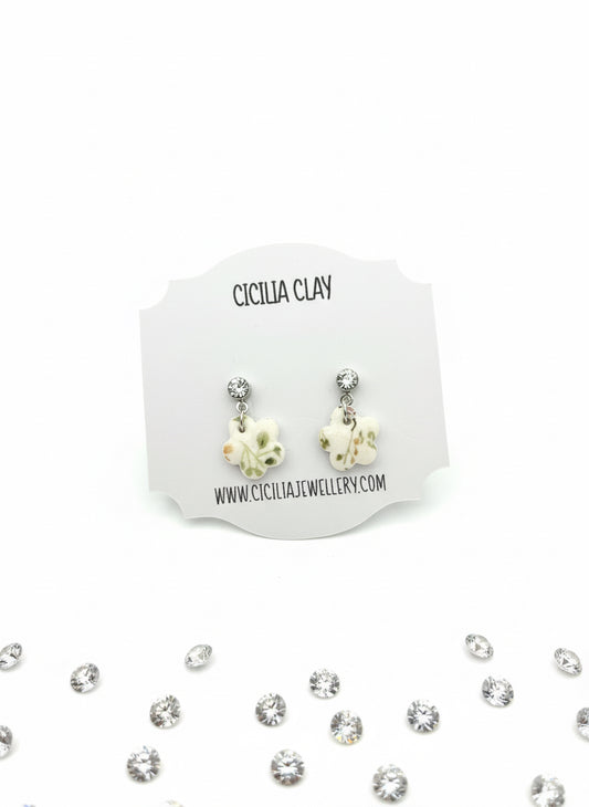 Green flower stud drop earrings