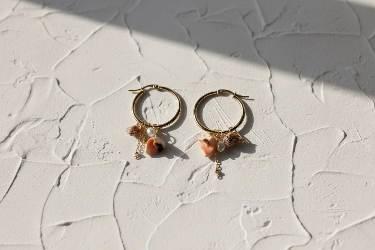 Large coral reef hoop earrings