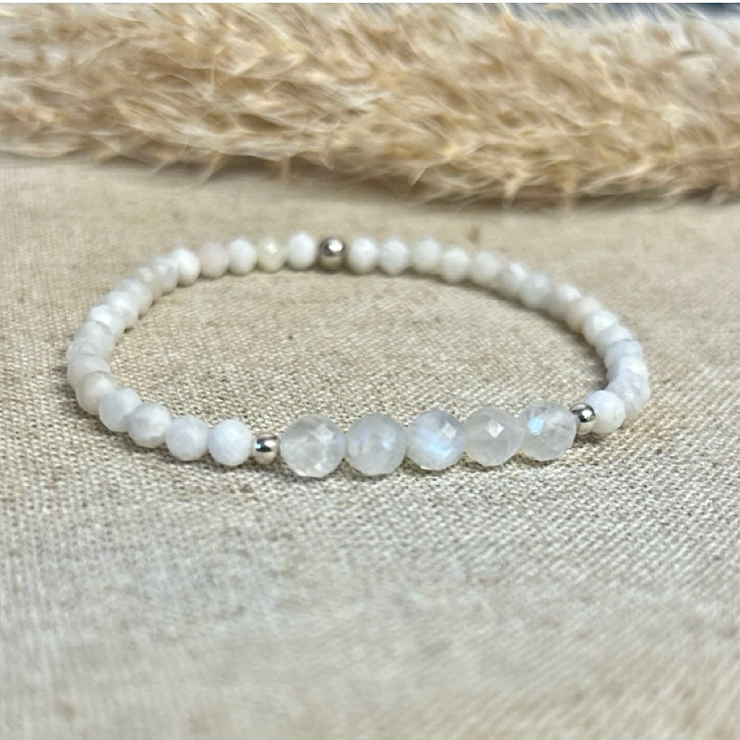White Moonstone & Blue Moonstone gemstone bracelet