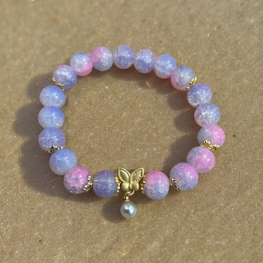 Bubble gum butterfly beaded bracelet