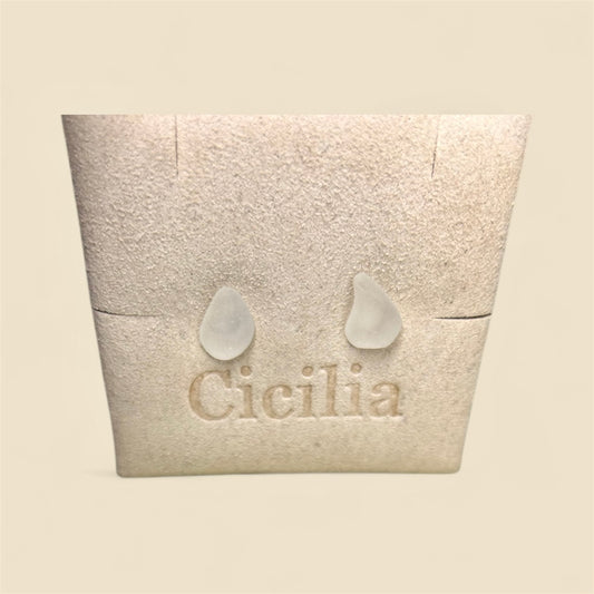 White Sea glass stud earrings