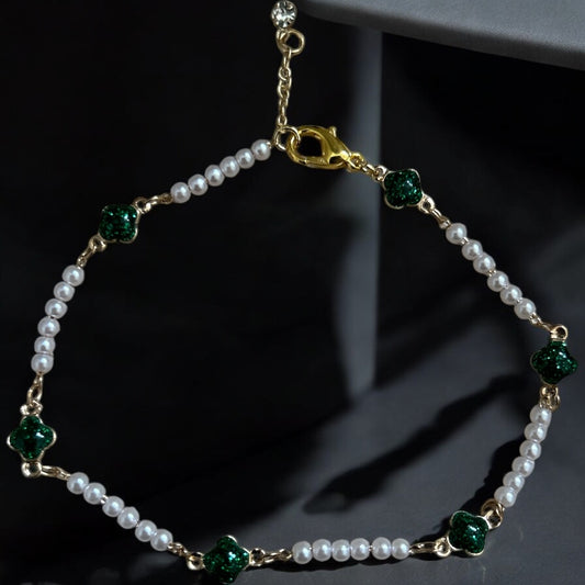 Clover & pearl anklet