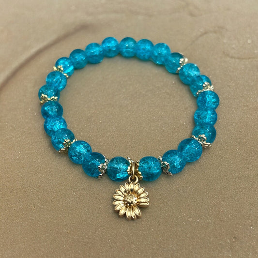 Sunflower blue beaded bracelet