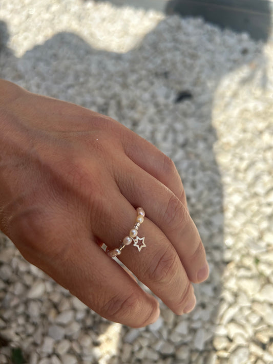Rice pearl & sterling silver star ring