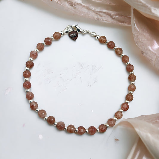 Strawberry quartz and 925 beaded bracelet