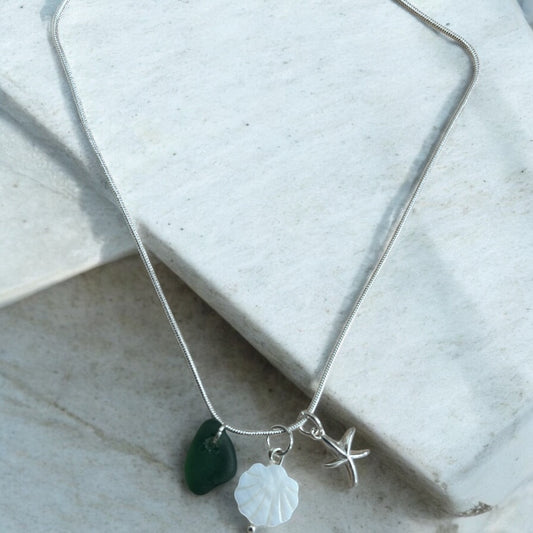 Emerald green sea glass necklace