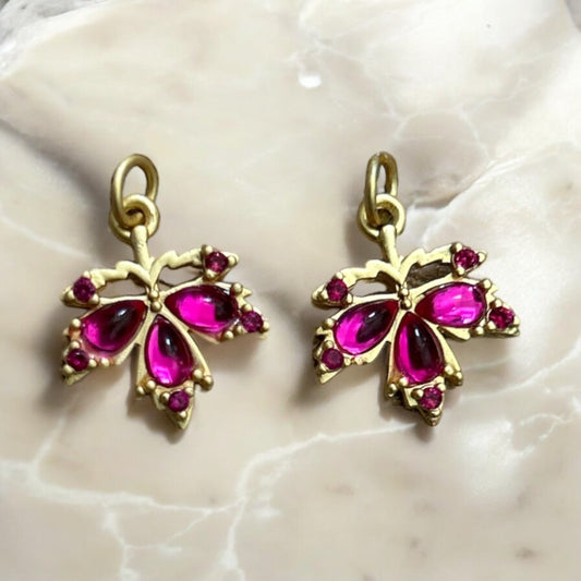 Hot pink gem maple leaf charms