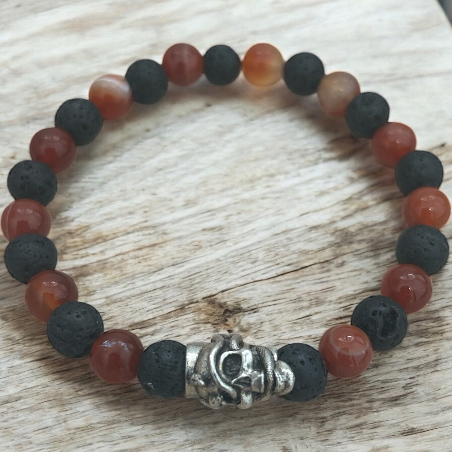 Lava rock & carnelian beaded bracelet