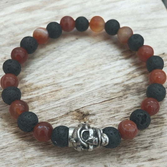 Lava rock & carnelian beaded bracelet