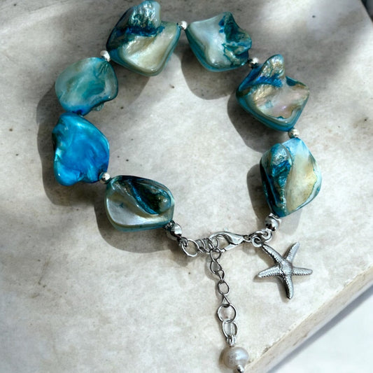 Blue mother of pearl & silver bracelet