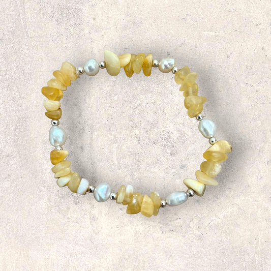 Honey calcite & fresh water pearl bracelet
