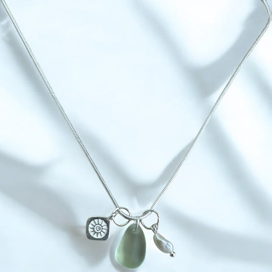 Aqua sea glass necklace