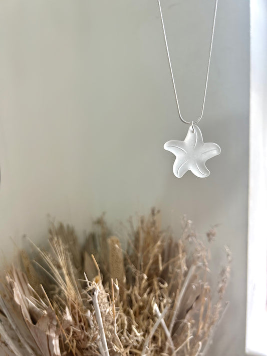 White Sea glass star fish necklace