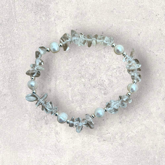 Clear quartz & fresh water pearl bracelet