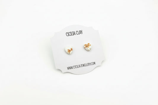Orange wildflower heart stud earrings