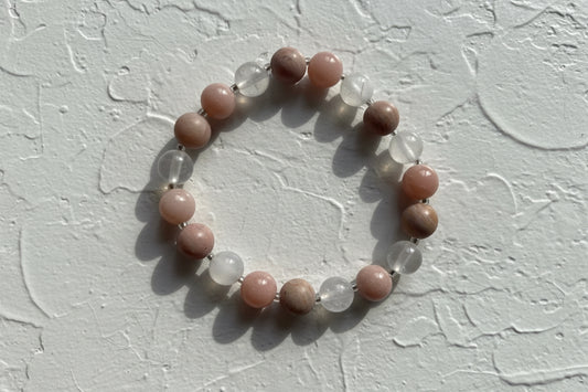 Pink opal, rhodobite & selenite gemstone bracelet