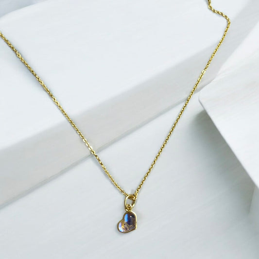Sand gold iridescent heart necklace