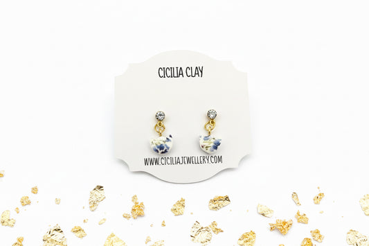 Blue wildflowers gold diamanté stud drop earrings