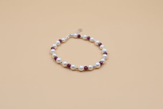Fresh water pearl, ruby and sterling silver bracelet