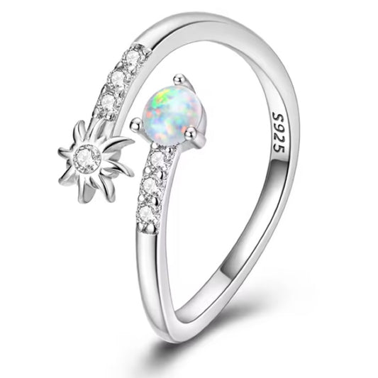 Opal adjustable sterling silver ring