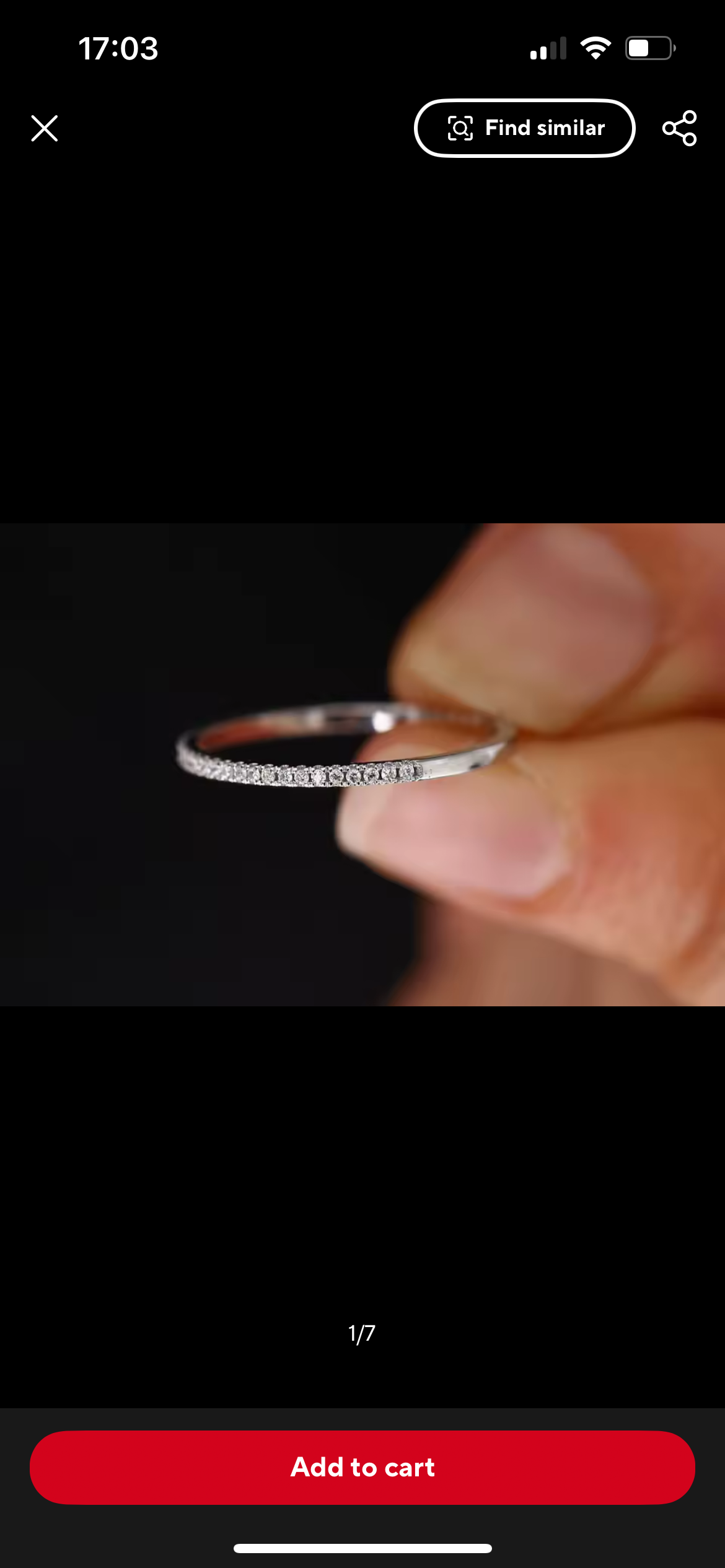 Sterling silver thin band diamanté ring size 9