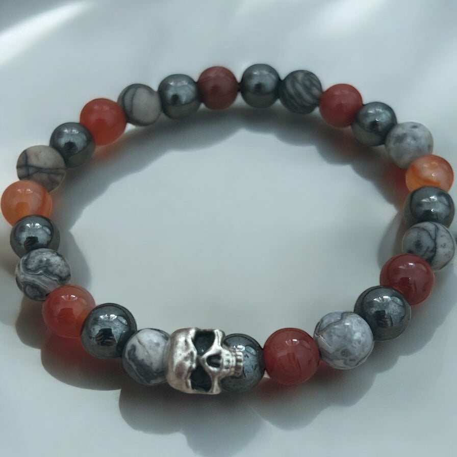 Picasso Jasper, carnelian & hematite beaded bracelet