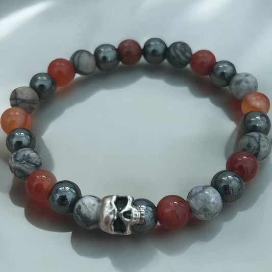 Picasso Jasper, carnelian & hematite beaded bracelet