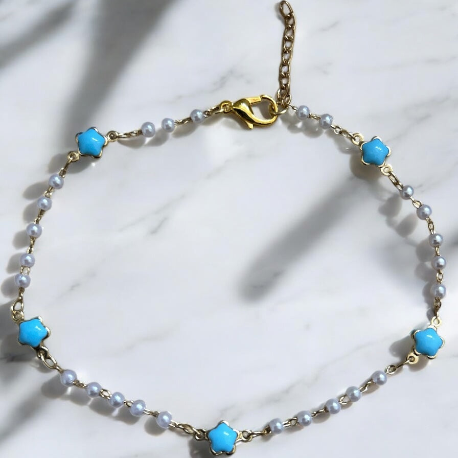 Blue & pearl anklet
