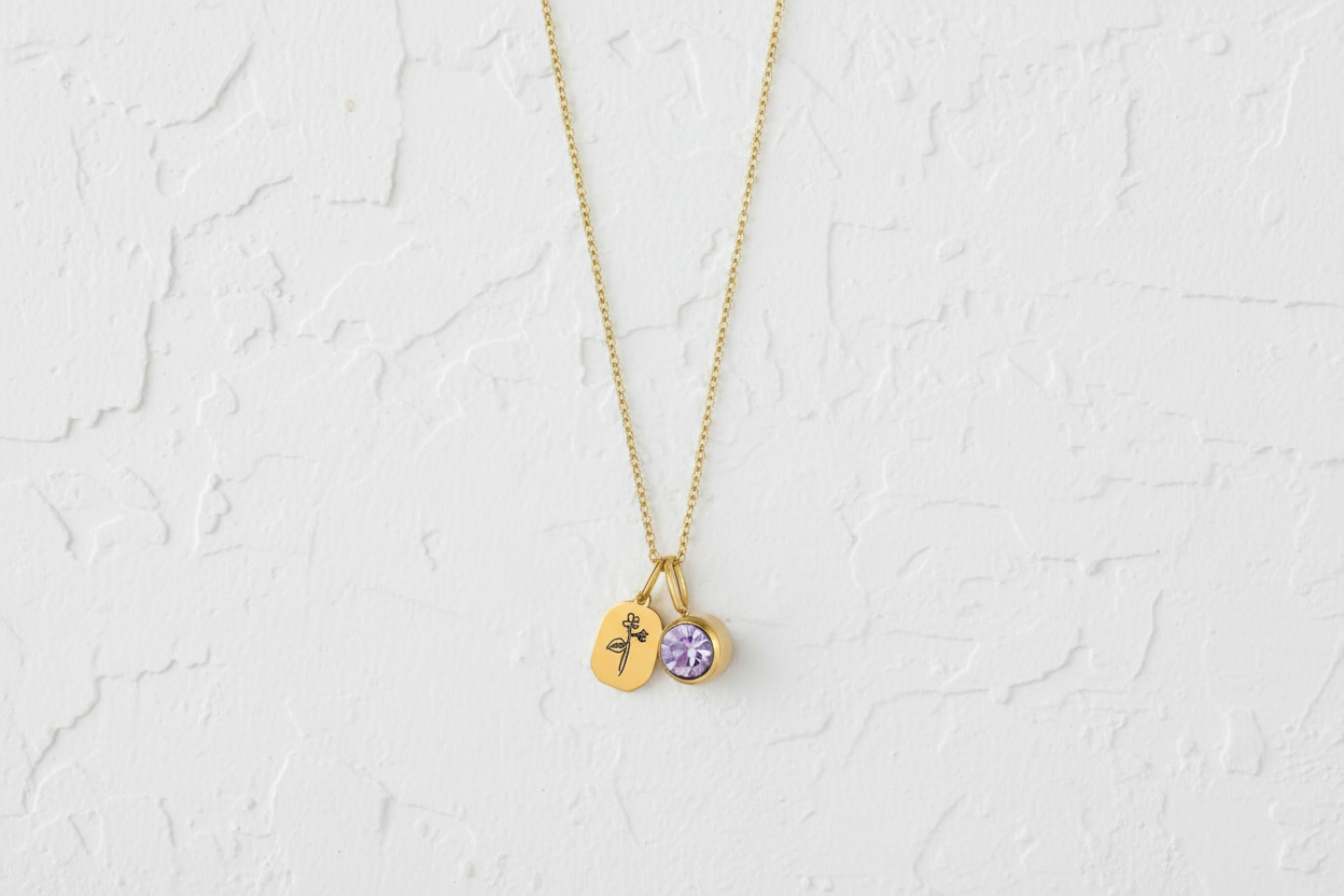February birth flower & gemstone necklace