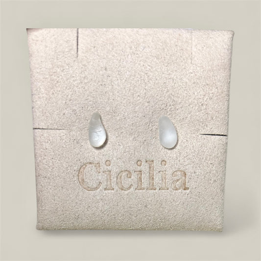 White teardrop sea glass stud earrings