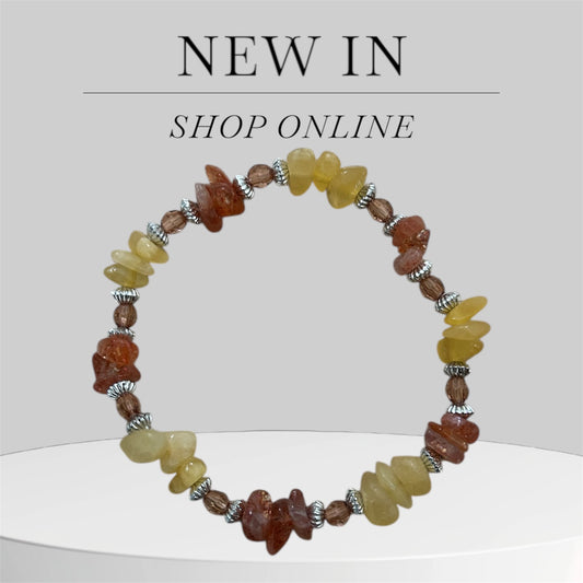 Honey calcite & Sunstone Crystal chip bracelet