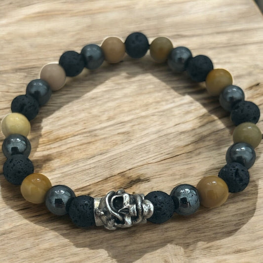Lava rock, hematite & mookaite beaded bracelet