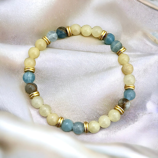 Honey calcite & Blue Onyx beaded bracelet
