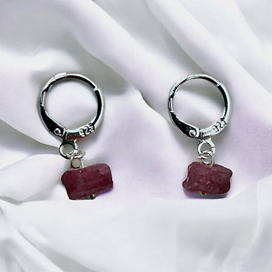 Pink Tourmaline raw crystal earrings