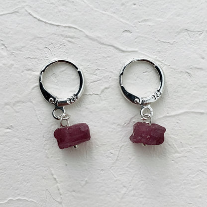 Pink Tourmaline raw crystal earrings