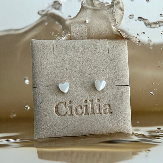 Mother of Pearl heart 925 silver stud earrings
