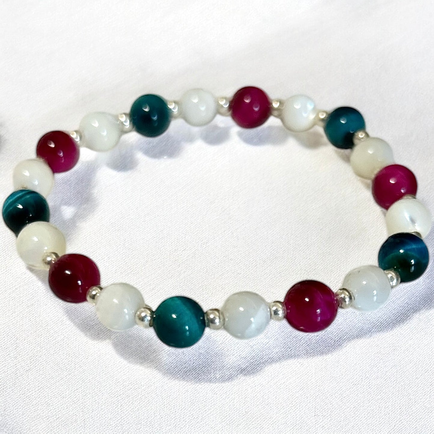 Mixed punk & Green tigers eye & mother of pearl bracelet